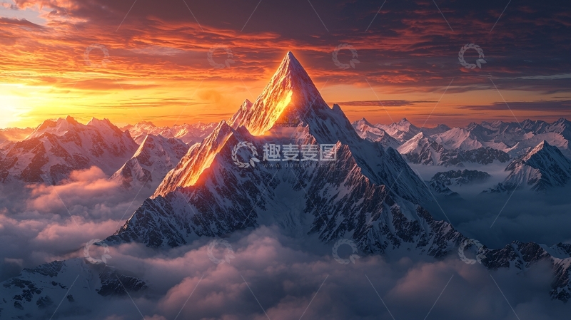 高清大图下载【趣麦麦图】日出雪山