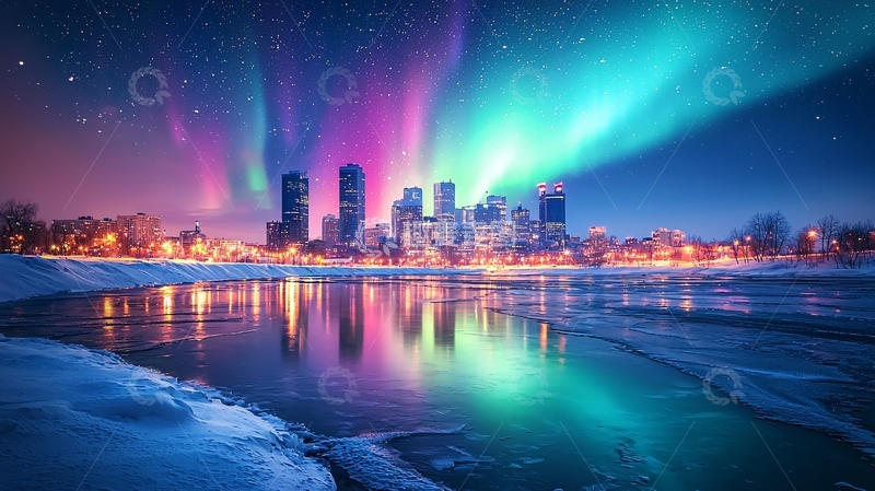 高清大图下载【趣麦麦图】极光之城夜景