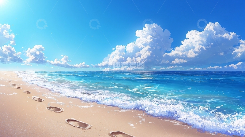 高清大图下载【趣麦麦图】沙滩上的脚印