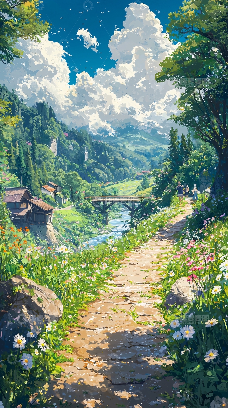 高清大图下载【趣麦麦图】田园小路风景画