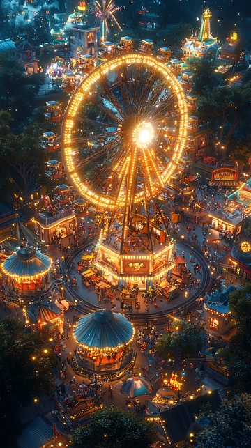 夜晚游乐园摩天轮