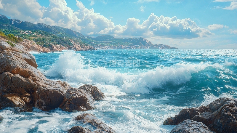 高清大图下载【趣麦麦图】海浪拍打岩石