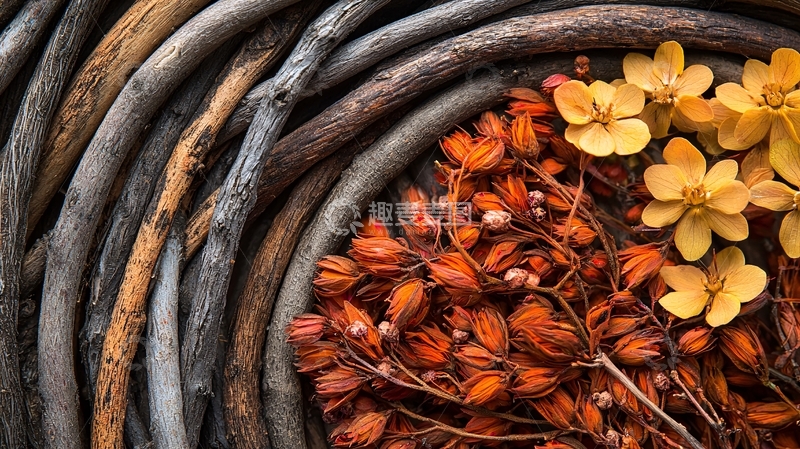 高清大图下载【趣麦麦图】树枝花朵编织