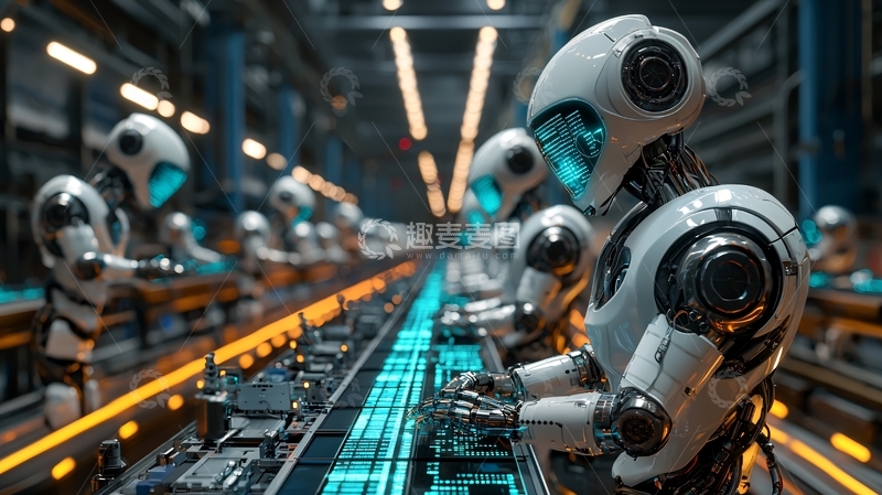 高清大图下载【趣麦麦图】未来工厂机器人流水线