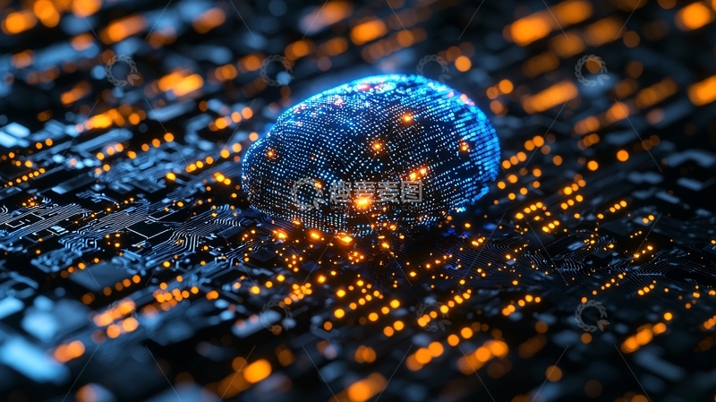 高清大图下载【趣麦麦图】电路板上的蓝色大脑