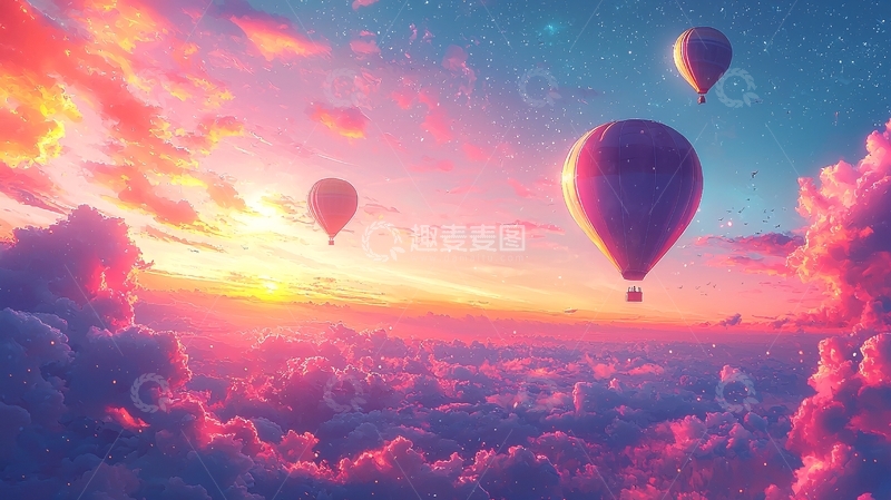 高清大图下载【趣麦麦图】粉色天空热气球