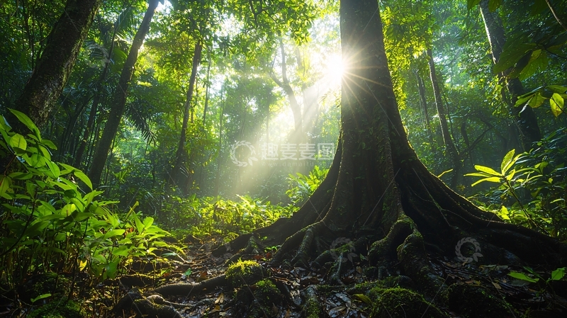 高清大图下载【趣麦麦图】热带雨林阳光透过树冠