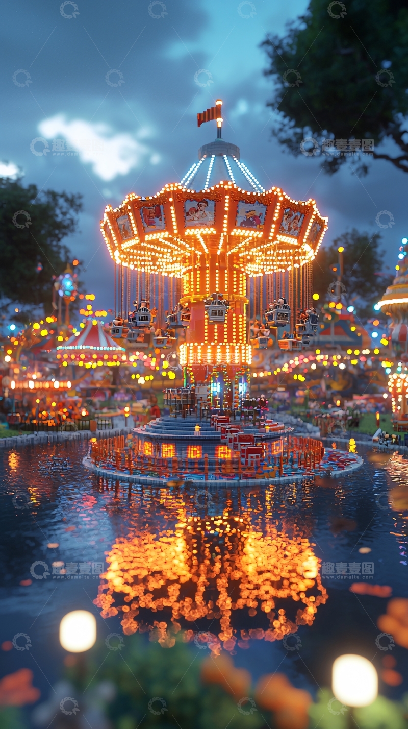 高清大图下载【趣麦麦图】梦幻游乐园夜景