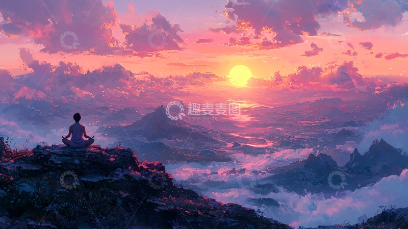 高清大图下载【趣麦麦图】日出云海山峰冥想