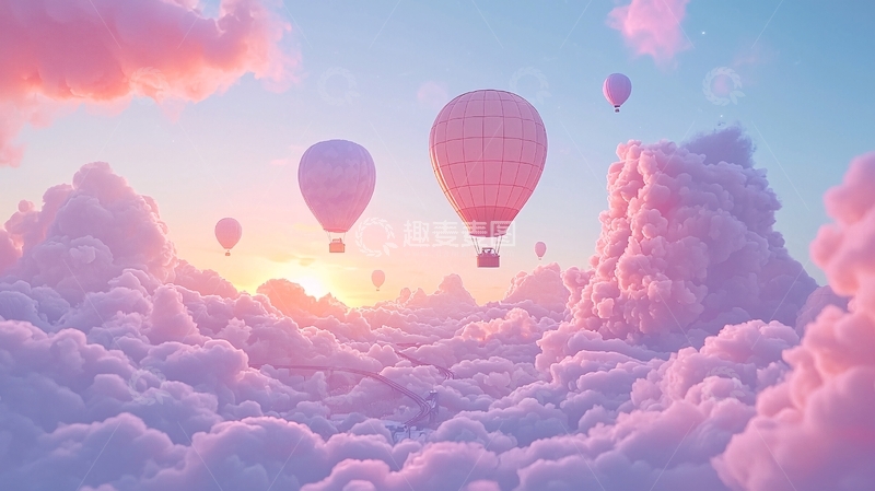 高清大图下载【趣麦麦图】粉色热气球