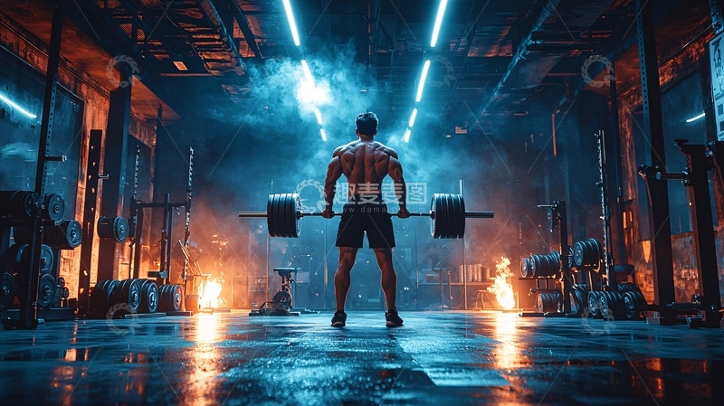 高清大图下载【趣麦麦图】肌肉男举重背影健身房