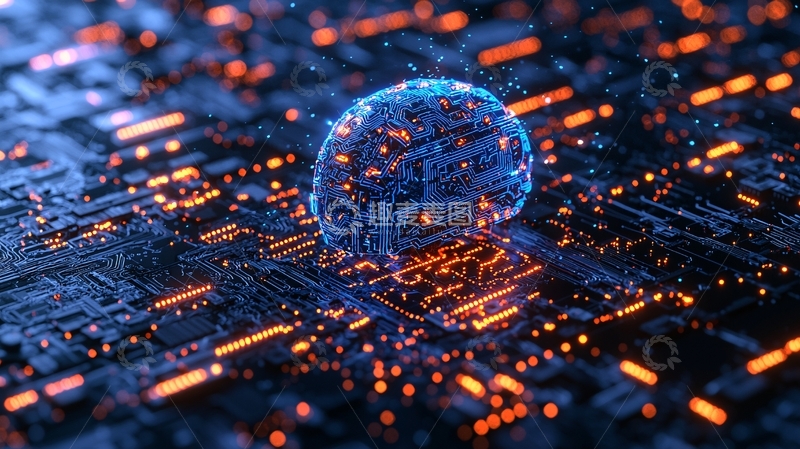 高清大图下载【趣麦麦图】电路板上的蓝色大脑