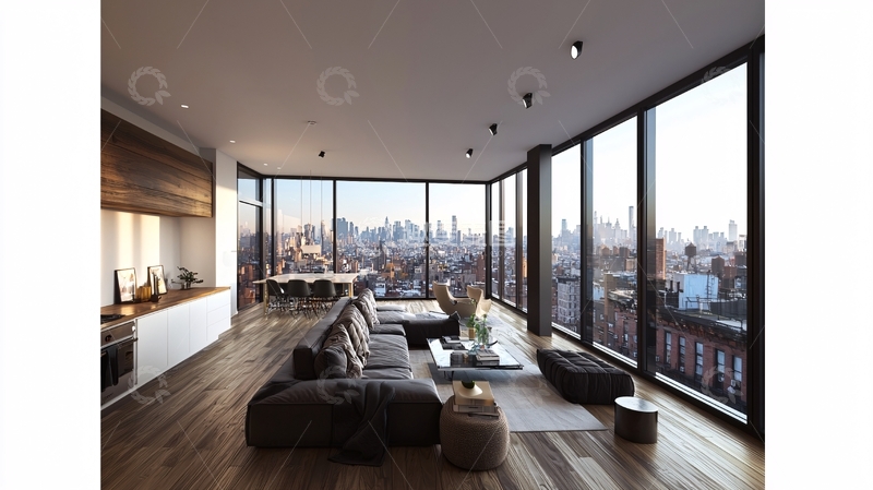 高清大图下载【趣麦麦图】现代都市公寓客厅全景