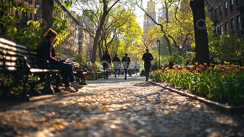 高清大图下载【趣麦麦图】阳光洒满公园小路