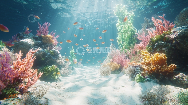 高清大图下载【趣麦麦图】阳光透过海水照射珊瑚礁