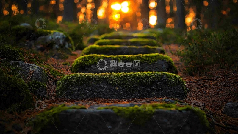 高清大图下载【趣麦麦图】森林石阶