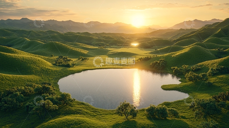 高清大图下载【趣麦麦图】日出山峦湖泊景色