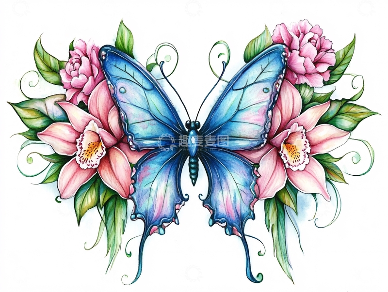高清大图下载【趣麦麦图】蓝蝴蝶花朵装饰图案
