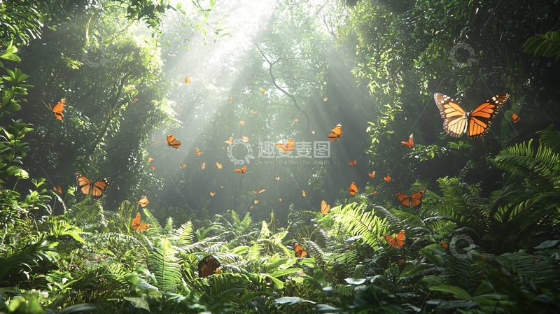 高清大图下载【趣麦麦图】阳光森林蝴蝶