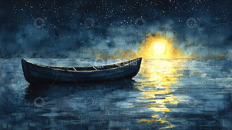 高清大图下载【趣麦麦图】星空下的小船