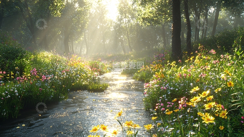 高清大图下载【趣麦麦图】阳光森林小溪