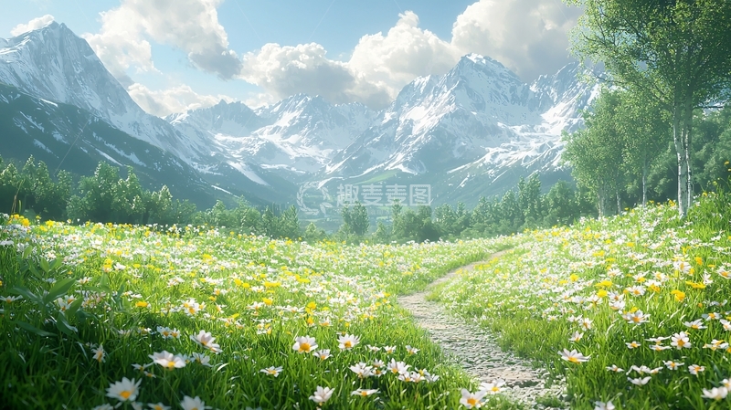 高清大图下载【趣麦麦图】阿尔卑斯山花海小路