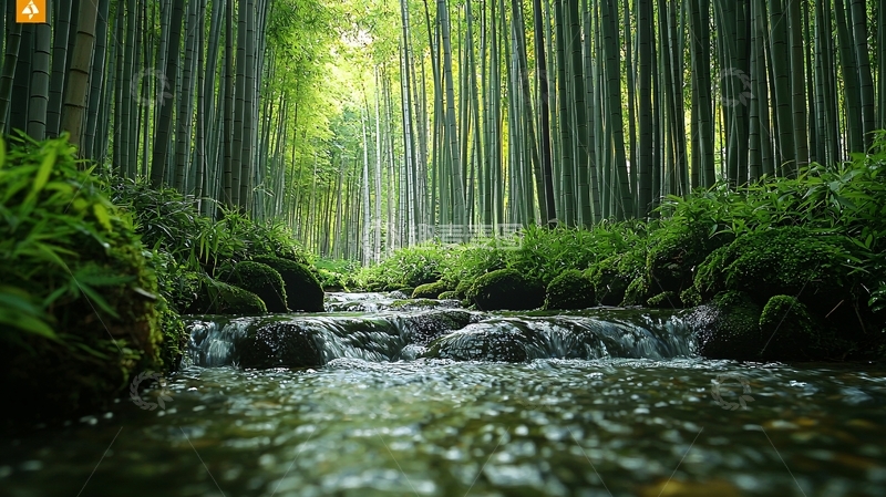 高清大图下载【趣麦麦图】竹林小溪