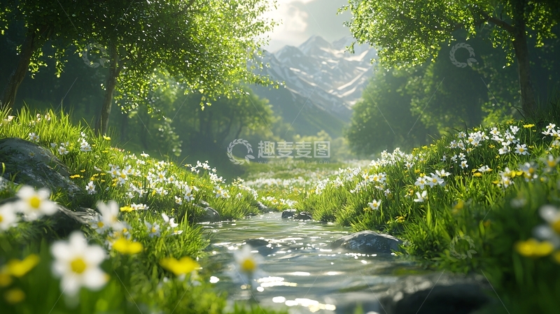 高清大图下载【趣麦麦图】春意盎然的山谷溪流