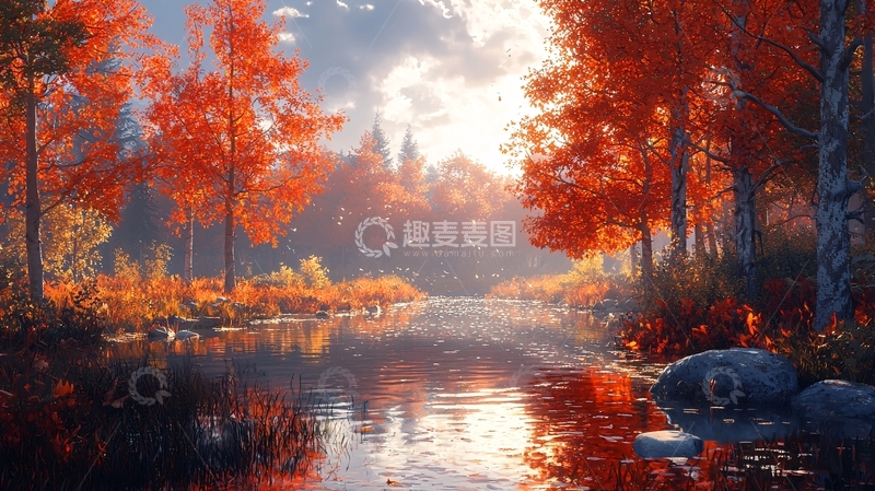 高清大图下载【趣麦麦图】秋日森林小溪