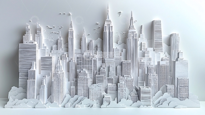 高清大图下载【趣麦麦图】纸雕纽约城市剪影