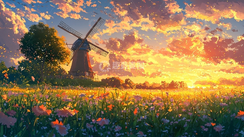 高清大图下载【趣麦麦图】唯美田园风光插画