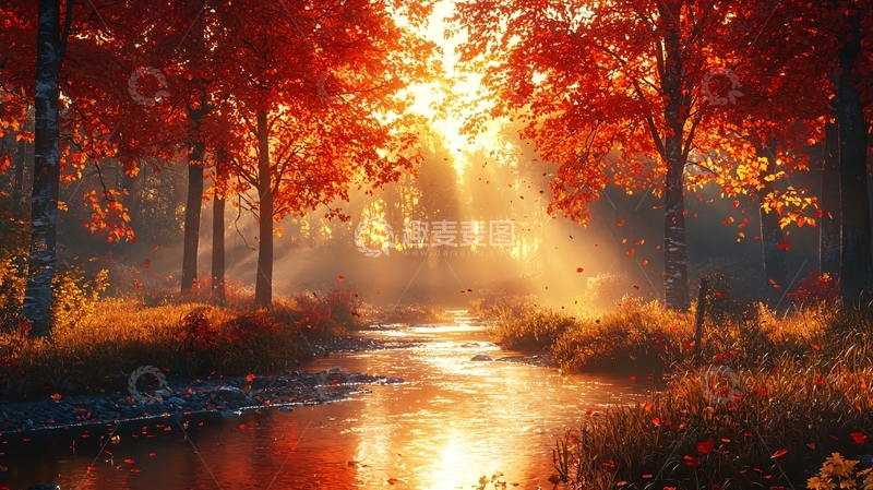 高清大图下载【趣麦麦图】秋日暖阳下的溪流