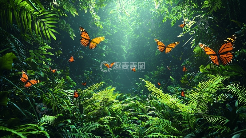 高清大图下载【趣麦麦图】热带雨林蝴蝶仙境