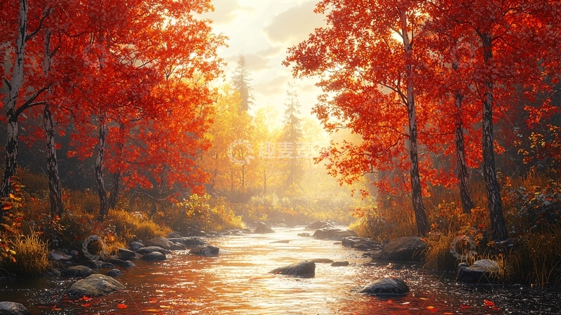 高清大图下载【趣麦麦图】秋日森林溪流29