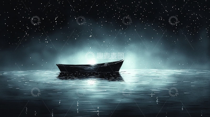 高清大图下载【趣麦麦图】夜晚小船雨中
