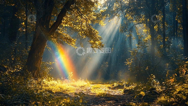 高清大图下载【趣麦麦图】森林彩虹阳光