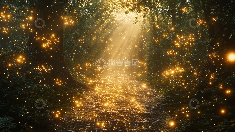 高清大图下载【趣麦麦图】萤火虫森林光影