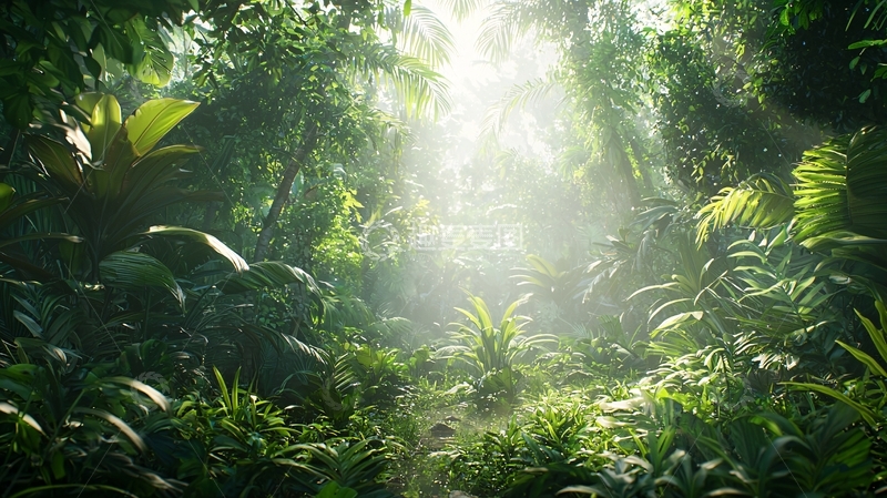 高清大图下载【趣麦麦图】阳光透过雨林