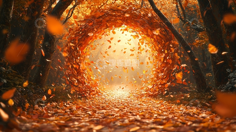 高清大图下载【趣麦麦图】秋叶隧道