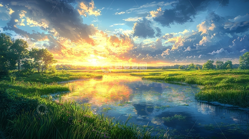 高清大图下载【趣麦麦图】日出湖光山色