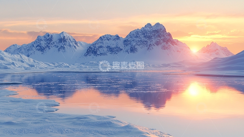 高清大图下载【趣麦麦图】极地雪山日落景色