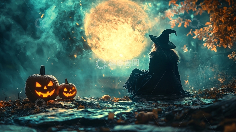 高清大图下载【趣麦麦图】神秘女巫与万圣节南瓜