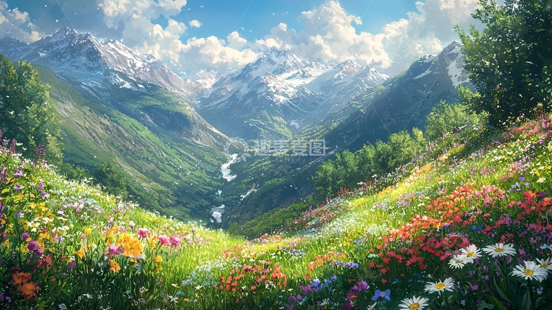 高清大图下载【趣麦麦图】山谷鲜花盛开