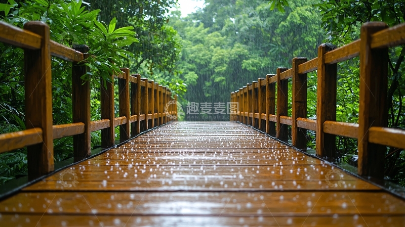高清大图下载【趣麦麦图】雨中木桥
