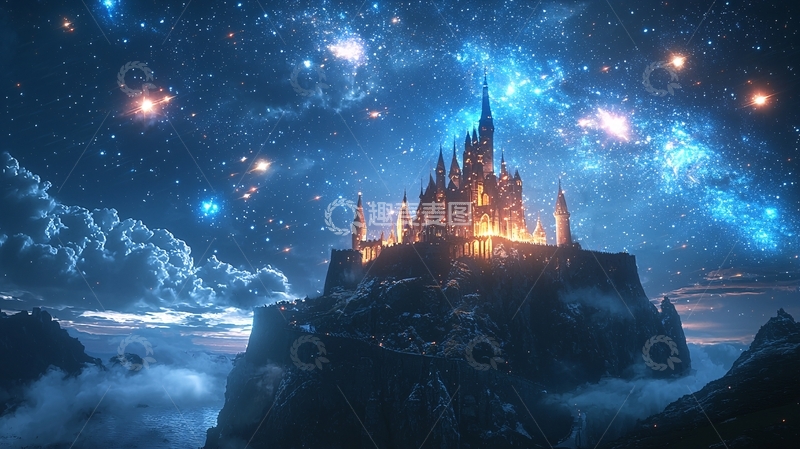 高清大图下载【趣麦麦图】星空下的哥特式城堡