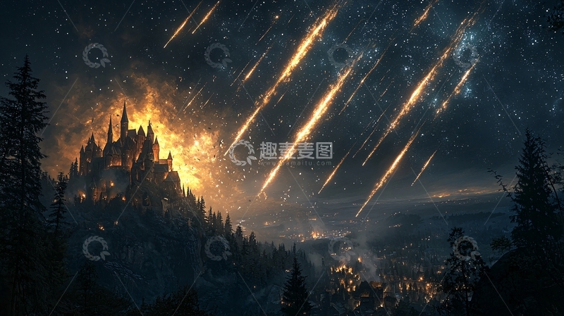高清大图下载【趣麦麦图】陨石雨下的燃烧城堡