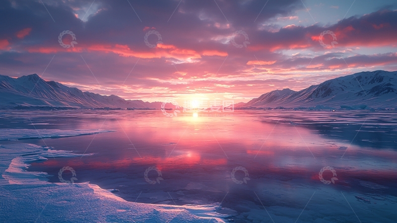 高清大图下载【趣麦麦图】极地日出冰川美景