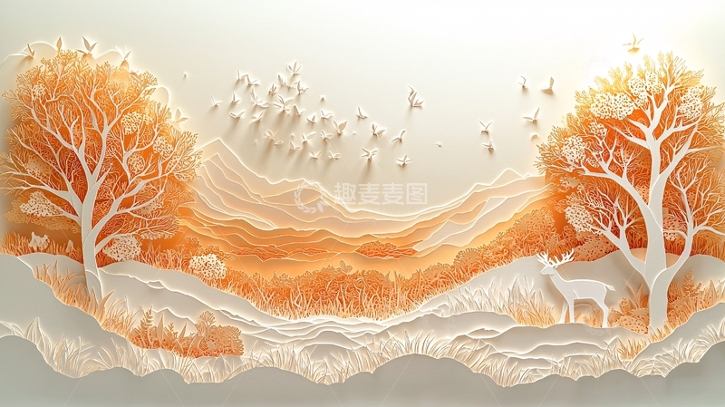 高清大图下载【趣麦麦图】剪纸风景画