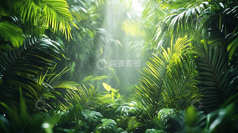 高清大图下载【趣麦麦图】热带雨林深处阳光洒落