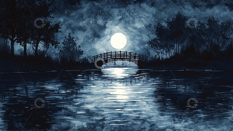 高清大图下载【趣麦麦图】月夜小桥倒影